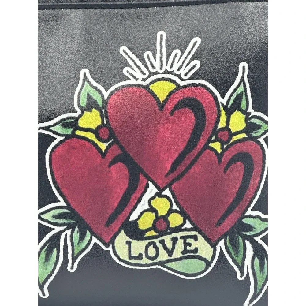 Ed Hardy Love Hearts Cosmetic Bag Vegan Leather‎ Makeup Bag